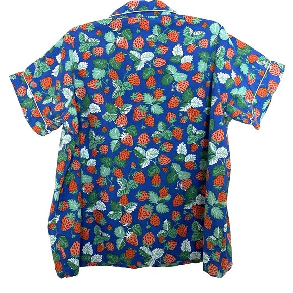 Printfresh Strawberry Fields Pajama Top 2X Button Front Short Sleeve - Picture 3 of 10